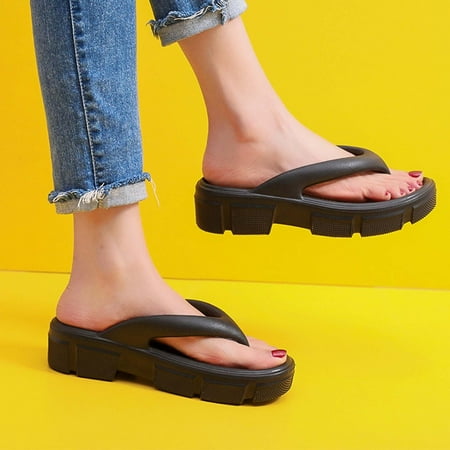 

YOTAMI Womens Slippers Women s Shoes Summer Fashion Outer Wear Flip-flops Thick Bottom Holiday Beach Slippers Black