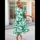 thumbnail image 3 of Vestido Floral con Escote en V para Mujer, Verano 2025, Moderno, Bohemio, Plisado, con Mangas Abullonadas. Verde L, 3 of 5