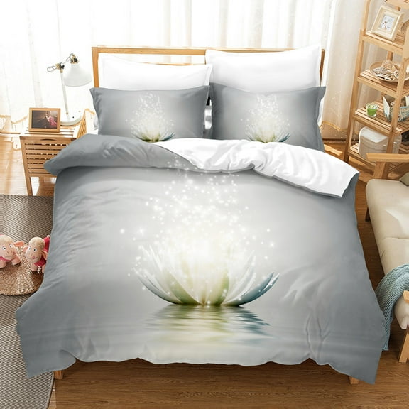 Purple Flowers Duvet Cover Set Polyester Comforter Cover King Size Quilt Cover with Pillowcase for Women Bedding Set