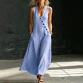 thumbnail image 6 of Kukoosong Women's Diagonal Button Striped Tank Maxi Dress, Sleeveless V Neck Loose A-Line Dress, Casual Summer Beach Long Sundress with Side Pockets, 6 of 6