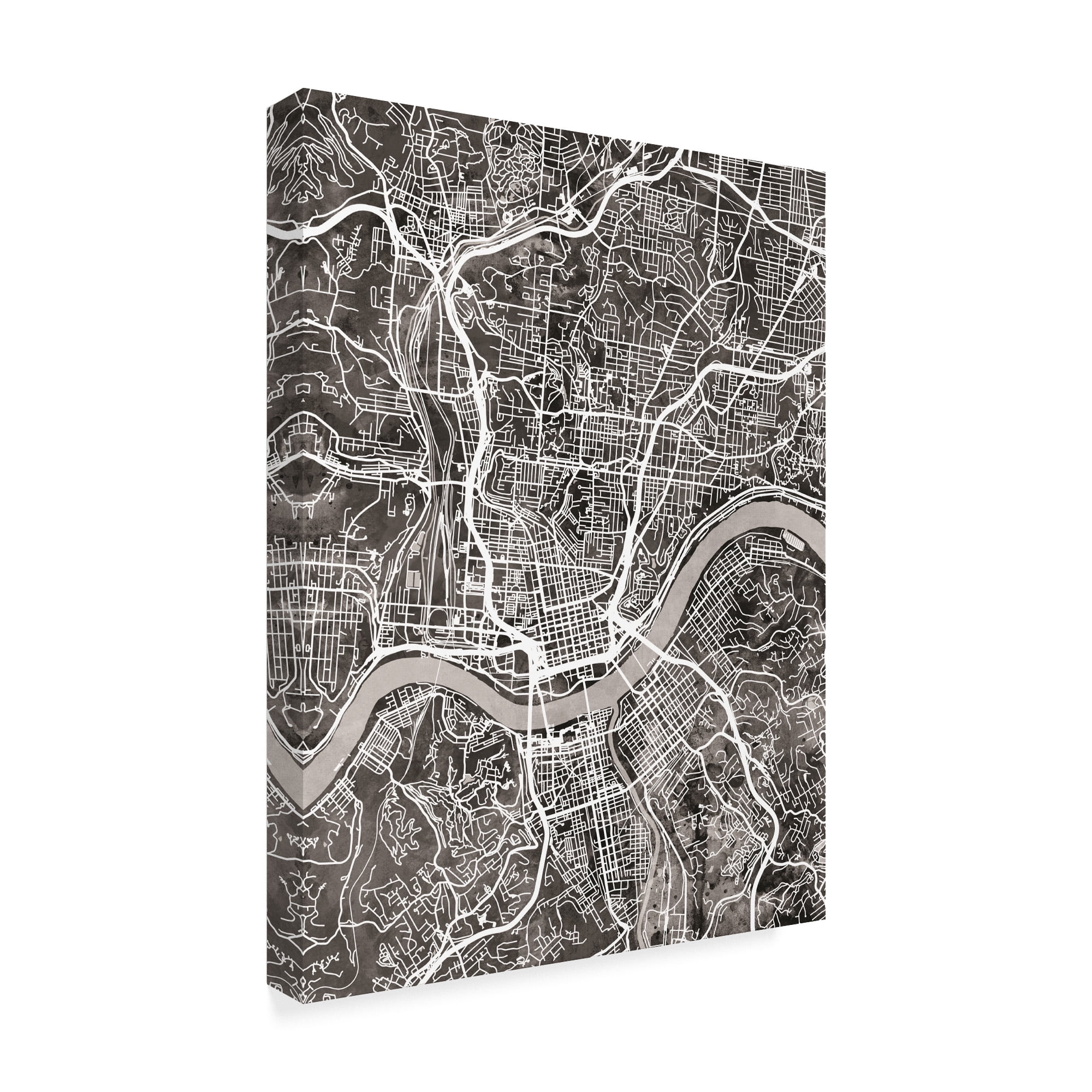 Trademark Fine Art 'Cincinnati Ohio City Map Black' Canvas Art by Michael Tompsett
