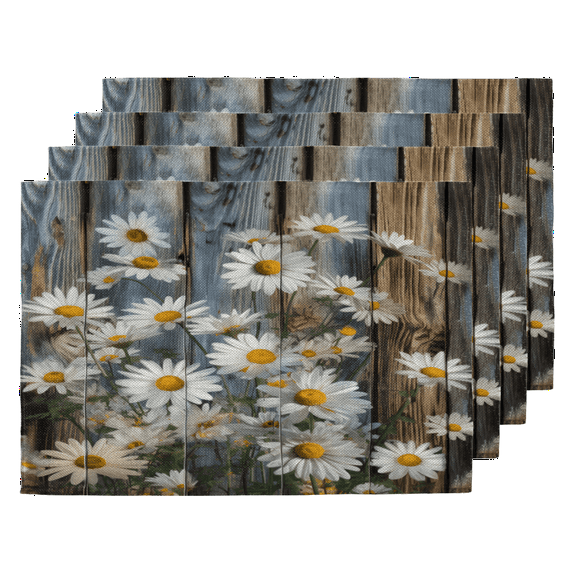 Rustic Daisy Board Placemats Set of 4 Washable Heat Resistant Table Mat Wipeable Waterproof Non-Slip Placemats for Kitchen Dinner Holiday Party Wedding Decor 12x18 Inch