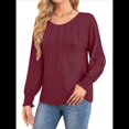 thumbnail image 3 of Camisas de Larga para Mujer, Blusas Plisadas Informales de Negocios con Puños Fruncidos. Vino Tinto M, 3 of 8