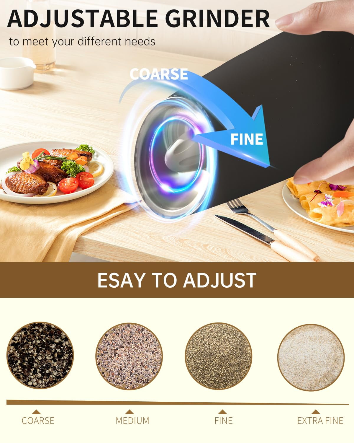 AsFrost 2 Pack Rechargeable Electric Salt and Pepper Grinder Set, Gravity Automatic Pepper Mill with LED Light, Adjustable Coarseness, USB Type-C