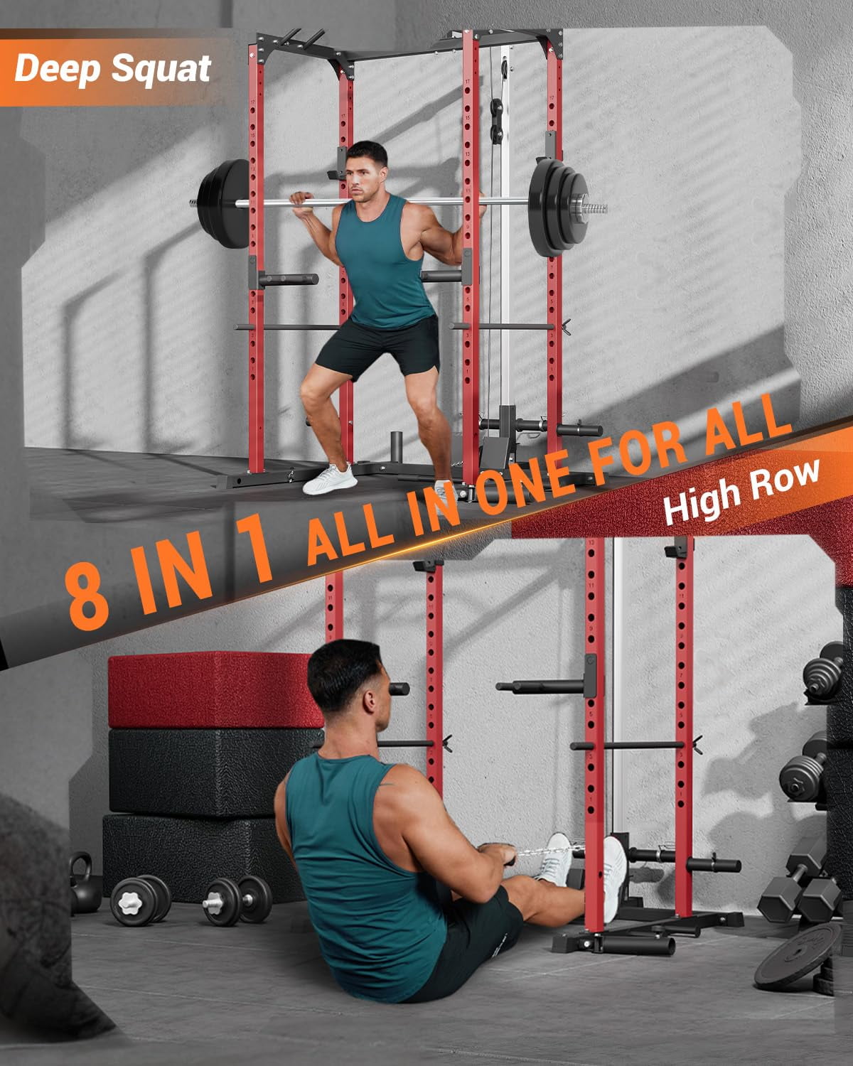 Accreate Power Cage, Multi-Functional Power Racks for Home Gym with LAT Pull Down System and Dip Handles, 1200 Lbs Capacity Squat Rack with More Training Attachments for Strength Workou