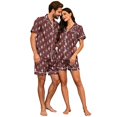thumbnail image 5 of Couples Pajama Sets Matching Halloween 2 Piece Short Sleeve Button Down Pjs Soft Lightweight Sleepwear Loungewear for Her Him with Allover Graphic Print Red S, 5 of 6