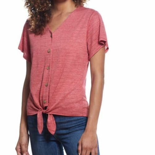 Weatherproof Vintage Woman's Tie Front Blouse Size: S, Color: Cherry Heather