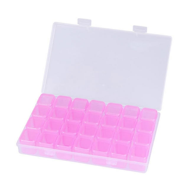Clear Plastic Jewellery Case Organizer Storage Container with Removable Dividers 28 Grids Nail Art Rhinestone Diamonds Beads Earrings Display Case
