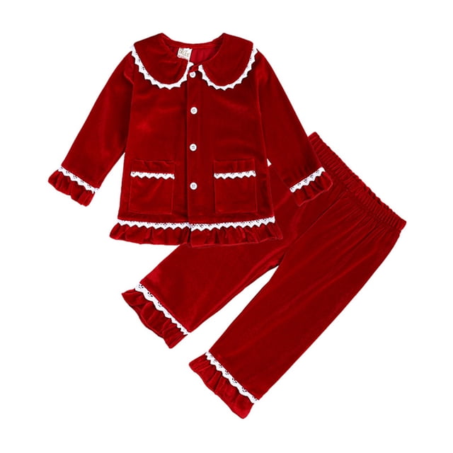 AJIWYH Pyjamas de Noël pour Filles, Pyjamas Rouges Unis à Manches Longues pour Tout-Petits, Vêtements de Nuit pour Enfants, Hauts et Pantalons 2 Pcs, Ensemble de Vêtements d'Halloween pour Tout-Petits, 8-9 Ans