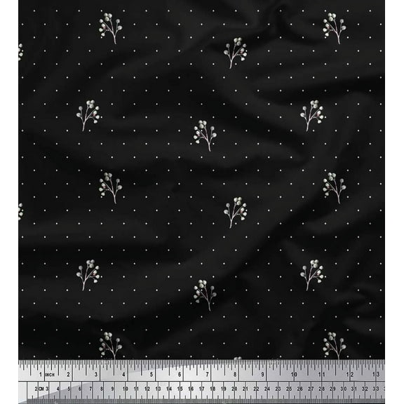 Soimoi Black Cotton Duck Fabric Berries & Dots Print Fabric by the Yard 42 Inch Wide