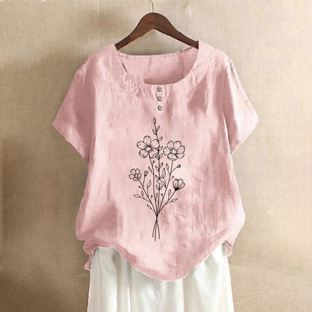 Babysbule Hauts pour Femmes en Liquidation Mode Femme Col Rond Manches Courtes Blouse T-Shirt Imprimé Hauts Amples