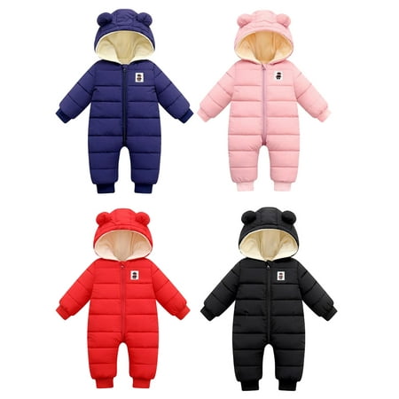 

0-12 Months Baby Boy Girl Winter Warm Ear Hooded Romper Jumpsuit Jacket Overcoat Thick Down Coat
