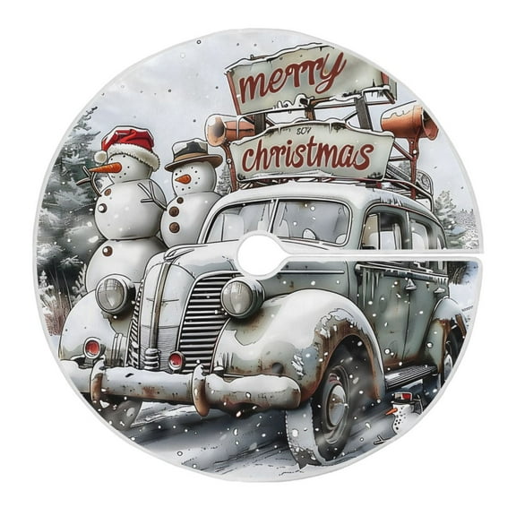 Ryvnso Christmas Tree Skirt Christmas Snowman in Truck Xmas Tree Skirts Ornament Home Decorations 35.4"