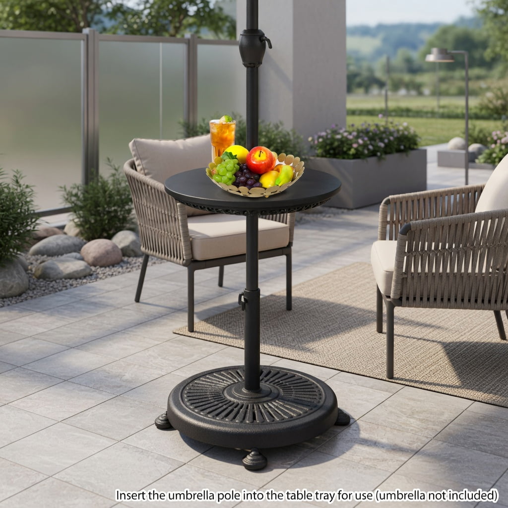 Resenkos Umbrella Base for Patio, Umbrella Stand Outdoor Base,Patio Umbrella Table Tray Adjustable with Umbrella Poles-Black