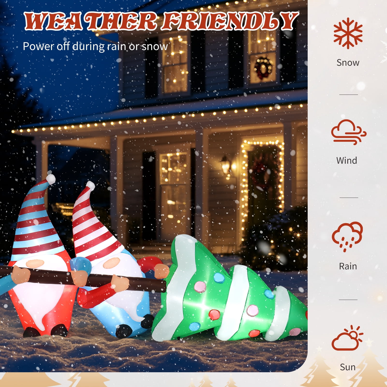 7 FT Lighted Christmas Inflatable Decoration, Inflatable Gnomes Pulling Christmas Tree, Funny Blow Up Yard Decorations with Built-in LED Lights for Holiday Party Front Yard Lawn Garden Decor