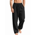 thumbnail image 3 of Men's Linen Loose Fit Drawstring Waist Lightweights Long Pants for Summer Casual Beach Yoga Black S, 3 of 8