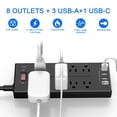 thumbnail image 3 of Surge Protector - 8 AC Outlets and 4 USB Ports (1 USB-C), 6ft Extension Cord Power Strip for Home, Office, Black, 3 of 7