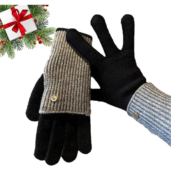 Two-Way Knit Gloves, Convertible Full & Half Finger Gloves with Touchscreen Tips, Winter Fingerless Glove for Women And Men