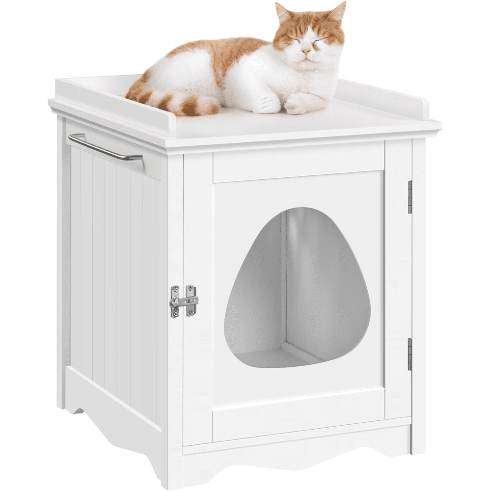Alden Design Indoor Wooden Cat Litter Box Furniture Enclosure, White