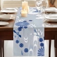 thumbnail image 3 of Blue White Floral Table Runner, Spring Botanical Leaves Farmhouse Washable Cotton Linen Table Runners 108 Inches Long, Dresser Scarf Runner for Dining/Living Room/Kitchen/Square Tables 13''x108'', 3 of 9