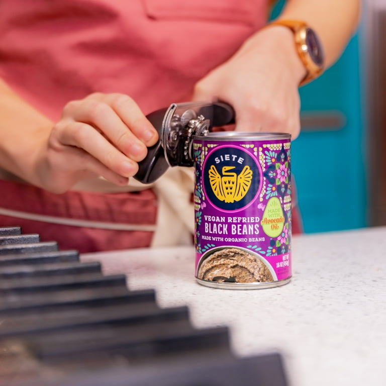 Siete Canned Refried Black Beans 16 oz Vegan Made with Avocado Oil