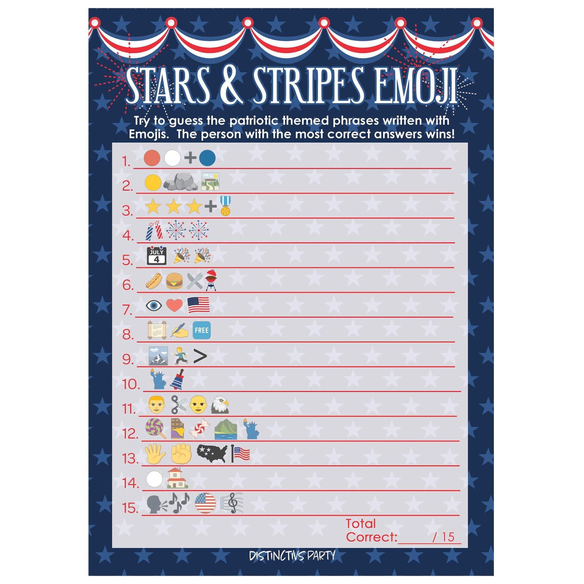 sygdom landsby At accelerere Stars and Stripes – 4th of July Party Emoji Game – 10 Cards - Red, White,  and Blue - Distinctivs - Walmart.com