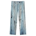 thumbnail image 4 of Blue Wood Grain Print Winter Female Pants Flannel High Waist Women Pants Lady Warm Straight Leg Plush Trousers, 4 of 7