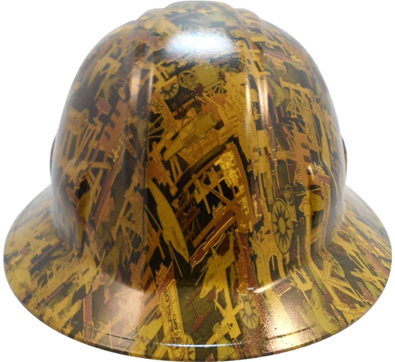 Oilfield Camo Yellow Hydro Dipped Hard Hats Full Brim Style