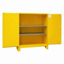 Durham 1120ML-50 59.06 x 34 x 71 in. FM Approved Flammable Storage Cabinet with Legs, 120 gal, 2 Doors, Manual Close, 2 Shelves - Yellow