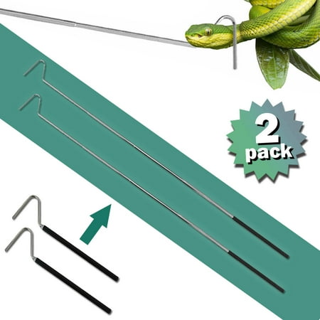 

[2 Pack] Collapsible Snake Hook for Catching Controlling Moving Snakes Professional Retractable Stainless Steel Reptile Hook with Non-Slip Handle for Small Pet Snake Extend to 39.3 IClover