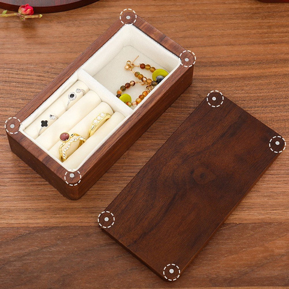 Magnetic Jewelry Box Vintage Embroidered Jewelry Box Portable Necklace Storage Box Walnut Wood Trinket Case