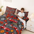thumbnail image 3 of Castle Fairy Cartoon Fire Truck Print Queen Sheet Sets 4 Pieces for Teens, Firefighter Seamless Bed Set for Kids Bedroom, Red Gray, 3 of 6