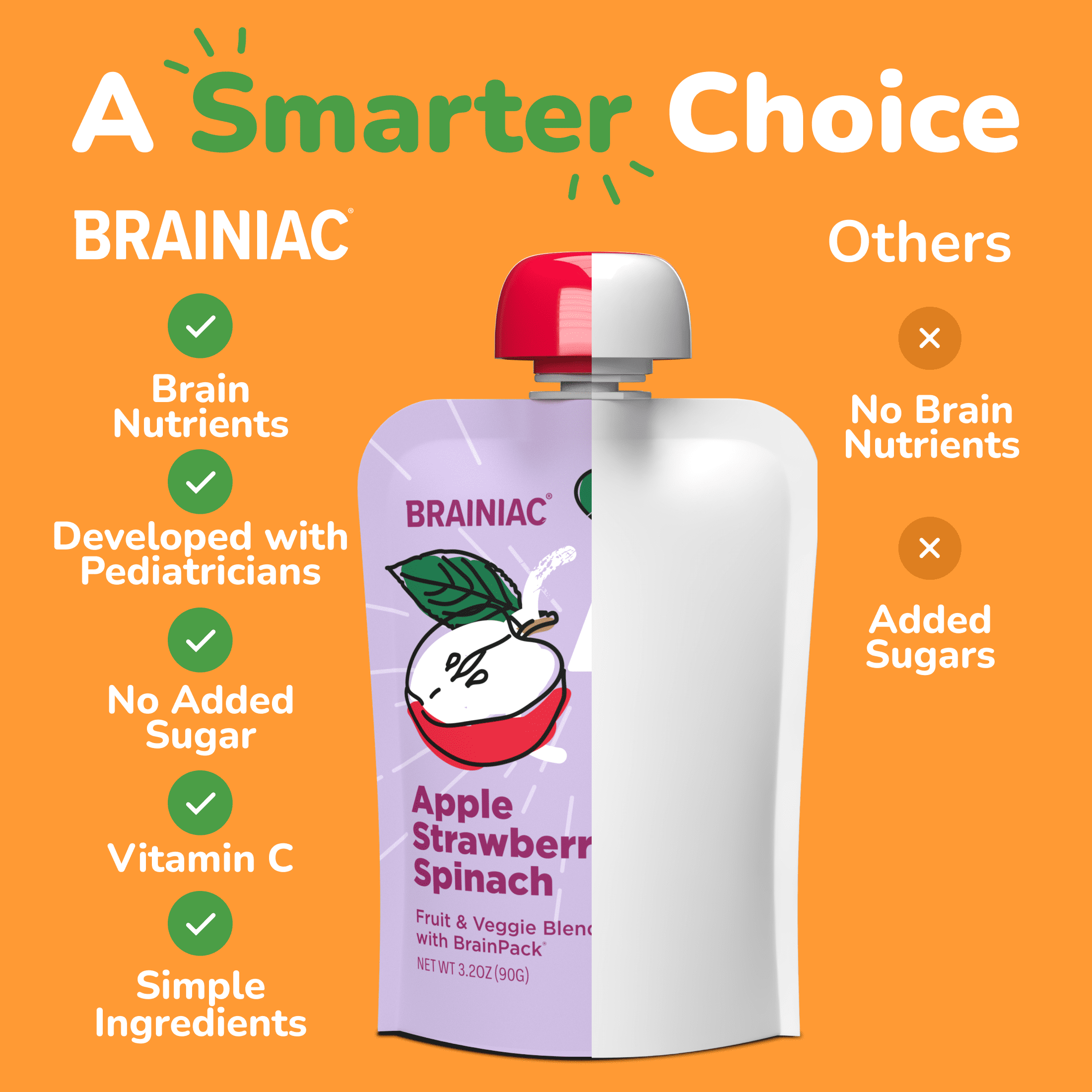 Brainiac Brain Squeezers 10ct Fruit & Veggies Variety Pack Applesauce