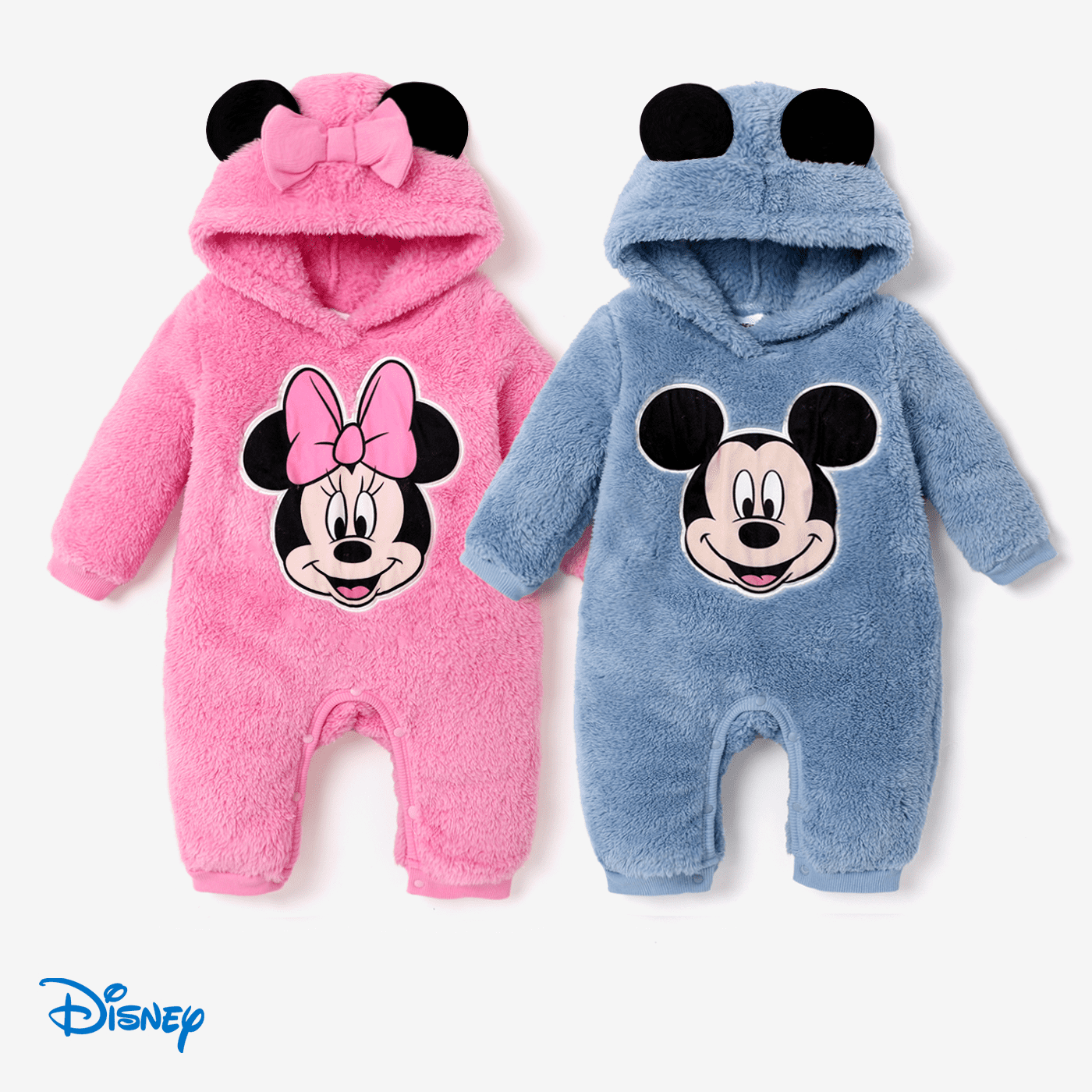 Disney Mickey Baby Boys Girls Fleece Bodysuits 3D Ears Graphic Furry Hoodie Romper Gifts Sizes 0/3-18M