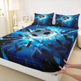 thumbnail image 3 of Manfei Football Sport Fitted Sheet, Neon Lightning Queen Bedding, DarkBlue Black Cyan 3 Pieces, 1 Fitted Sheet and 2 Pillowcases, 3 of 6