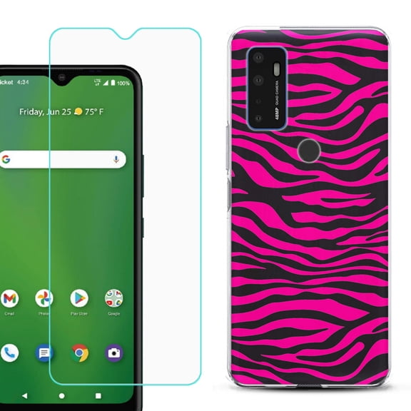 Shockproof Bumper Phone Case for AT&T Radiant Max 5G / Fusion 5G, with Tempered Glass Screen Protector, by OneToughShield ® - Zebra Pink