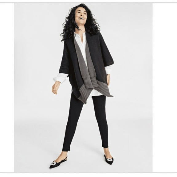 On 34th Tight Knit Reversible Wrap Sweater, Black Cognac