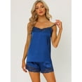 thumbnail image 2 of DARING DIVA Women's V Neck Satin Lace Trim Pajama Sets S Dark Blue, 2 of 6