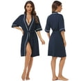 thumbnail image 2 of ANLIQI Womens Bamboo Rayon Short Robes Lightweight Kimono Cotton Robe Soft Knit Bathrobe Ladies Loungewear with Pockets(Navy Blue,M), 2 of 5