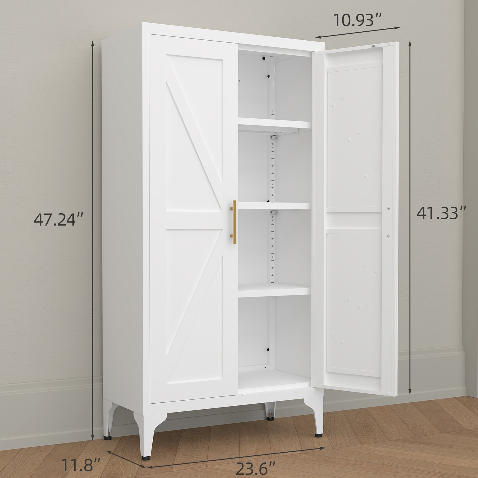 Marcree Metal Kitchen Storage Cabinets ,Cupboard with 3 Adjustable Shelves,Small Pantry Cabinet with Doors,Kitchen Pantry Storage Cabinet for Living,Dining,Bathroom,White