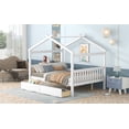 thumbnail image 3 of Full Size House Bed with Drawers, Solid Wood Bed Frame with Roof Headboard and Footboard, Playhouse Bed for Kids Boys Girls, White, 3 of 7