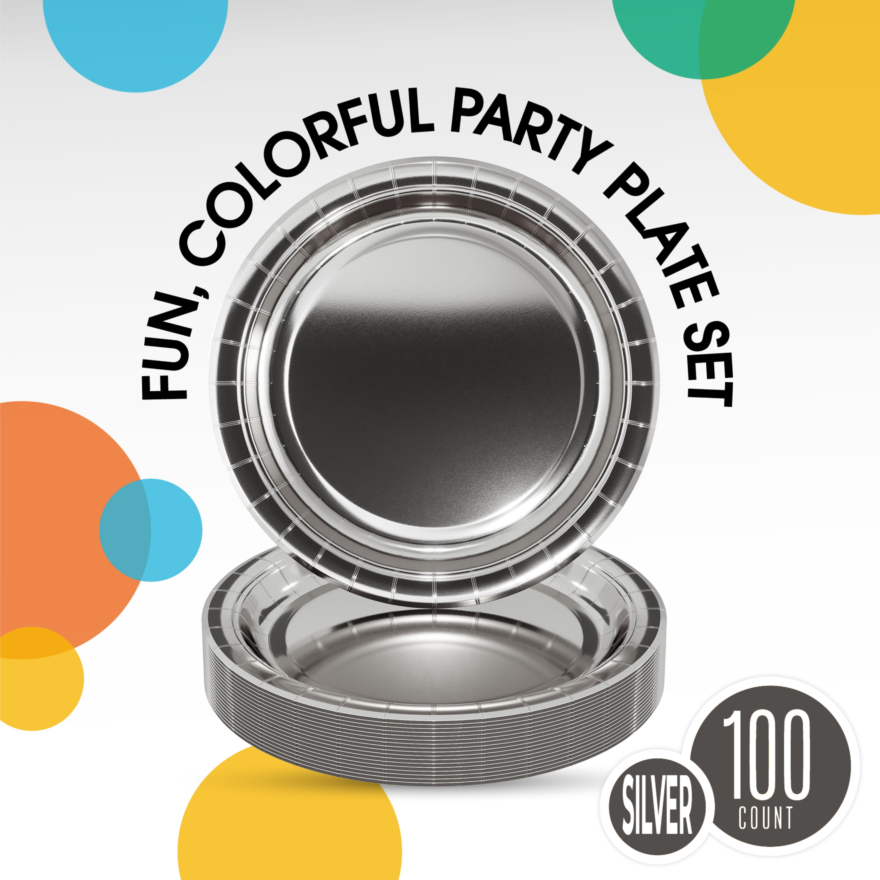 Exquisite 9" Paper Plates - 100 Disposable Plates - Silver