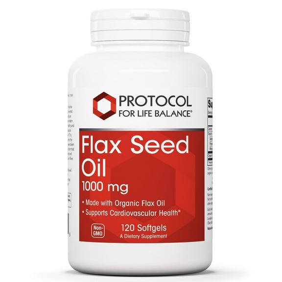 Protocol For Life Balance - Flax Seed Oil 1000 mg - Made with Organic Flax Oil to Support Cardiovascular Heart Health, Appetite Suppressant, Constipation Relief, and Improve Gut Health - 120 Softgels