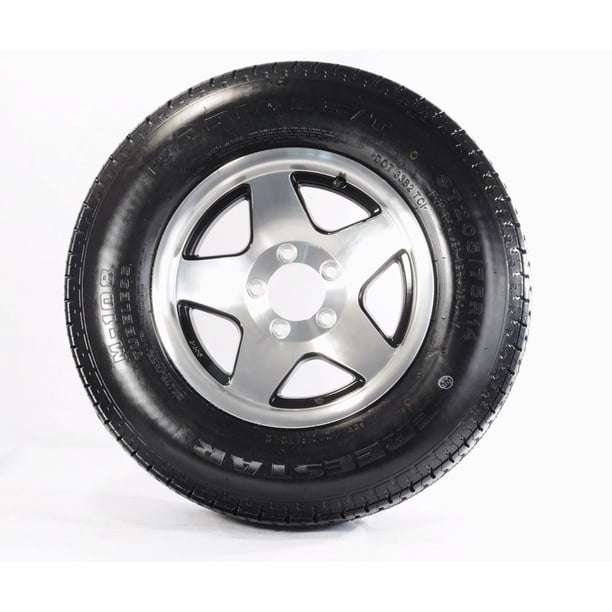 Radial Trailer Tire On Rim ST205/75R15 Load C 5 Lug Aluminum Black