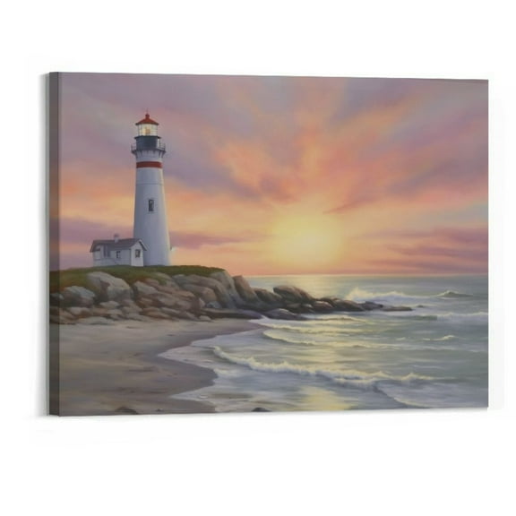 Creowell Lighthouse Pictures Wall Art Coastal Nautical Wall Decor Lighthouse Ocean Bathroom Wall Decor Beach Canvas Prints Painting Coastal Decor Framed Artwork for Living Room Bedroom 20x16 Inch