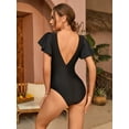 thumbnail image 3 of ATTRACO Sexy Deep V Neck Solid color One Piece Swimwear for Women Short Sleeve Bath Suit Monkini, 3 of 7
