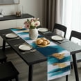 thumbnail image 2 of Abstract Teal Gold Table Runner 120 Inches Long, Green White Wall Art Textured Kitchen Coffee Dining Table Decoration for Home Party Birthday Wedding Home Decor 13x120 Inches, 2 of 8