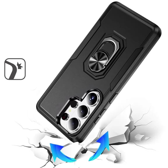 For Samsung Galaxy S26 Ultra Phone Case, Hybrid Rugged Tough 2in1 Drop-Proof Protection Military Grade Armor with Metal Ring Stand Cover for Galaxy S26 Ultra - Black