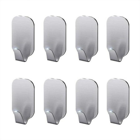 304 Stainless Steel 3m Adhesive Heavy Duty Wall Hooks, No Drill Waterproof Hangers for Robes, Coats, Keys, Bags, Home Kitchen, Bathroom and Bedroom (Pack of 8)