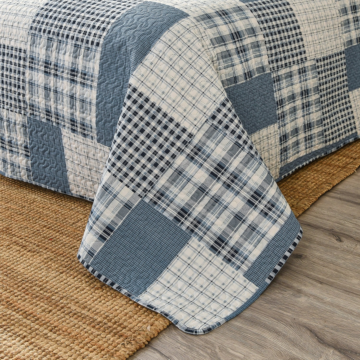 Kebury Quilt Set King Size Plaid Bedding Microfiber Ultra Soft Bedspread Ligthtweight Blue Gray Quilt Coverlet Collection for Bedroom (1 Quilt, 2 Pillow Shams)